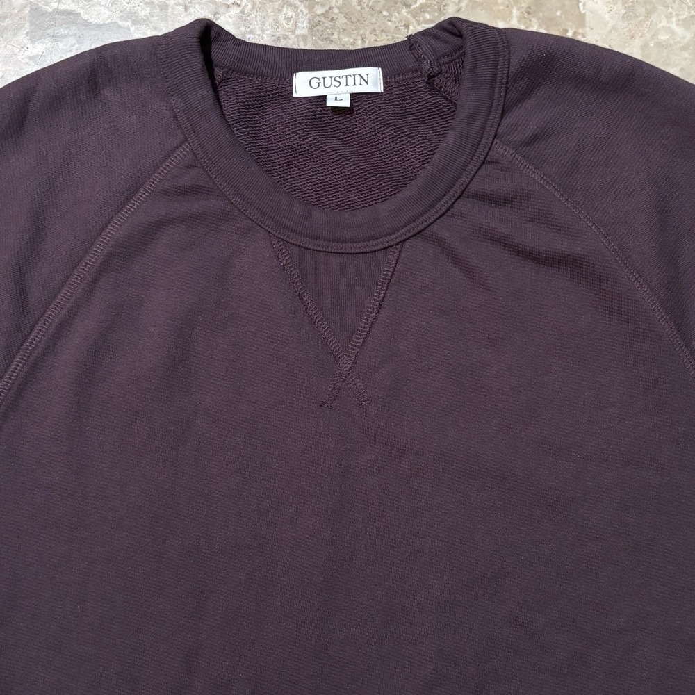 Gustin Sweatshirt Mens Large Red Burgundy Short Sleeve French Terry Single V